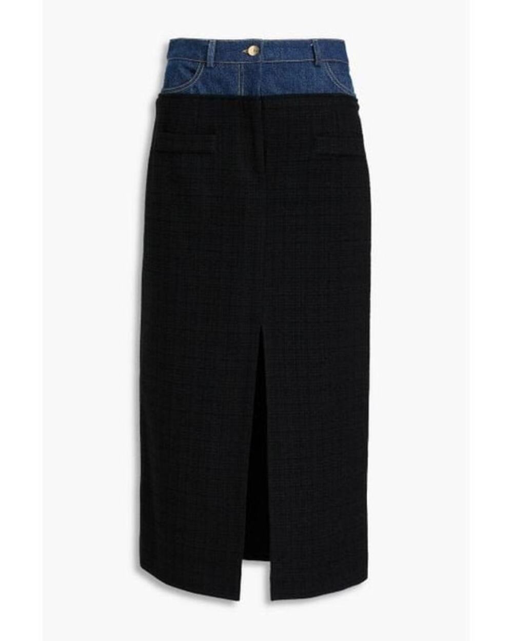 Sandro High Rise Mixed Material Denim Midi Skirt, Size 8